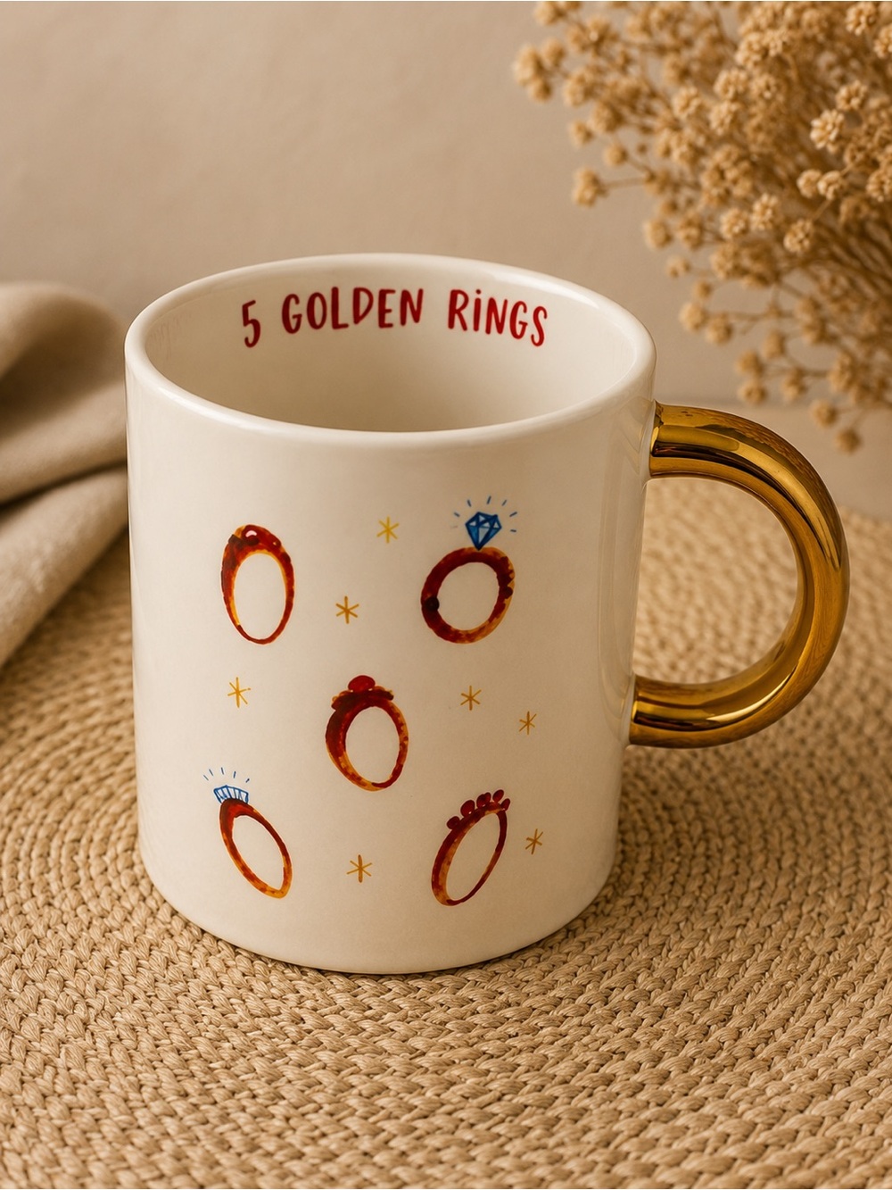 Magenta Mug Booville Christmas 5‎ Golden Rings Christmas Collectible Coffee Cup